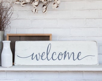 Wood welcome sign | 24"x 7.25" | rustic wood sign | rustic wall decor | french country decor