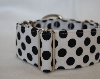 2 Inch Wide Martingale Collar: Greyhound Whippet Lurcher Handmade Dog Collar Polka Dot
