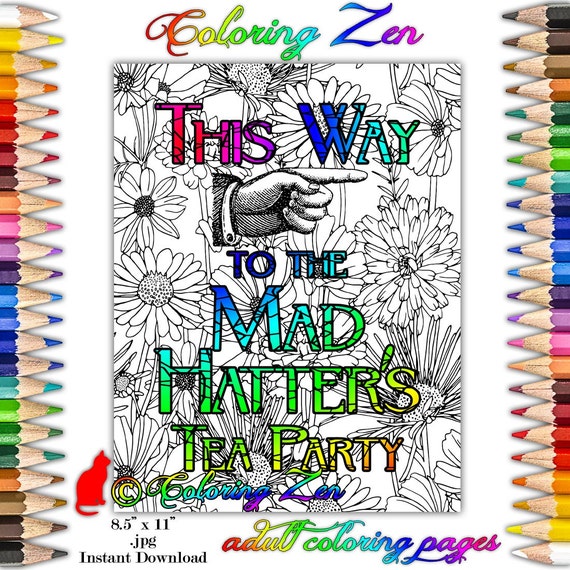 Download Alice in Wonderland Tea Party Sign Coloring Page for Adults