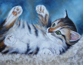 Playful kitten Oil painting cat