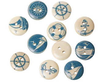 Wooden Buttons, Nautical Buttons, Boat Buttons, Sailing Buttons, Yacht Buttons, Ship Buttons, Sea Buttons, Sailboat Buttons, 15mm Buttons,