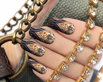 Nail Wraps Tribal, Nail Stickers, Nail decals, ethnic design, gift for her. Vegan, non toxic nail art made in Australia
