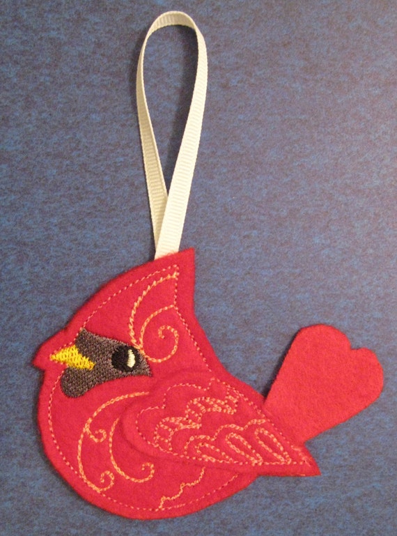 Items similar to Cardinal Christmas Ornament Handmade Embroidered ...