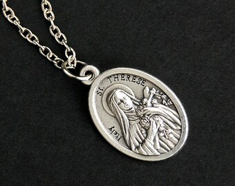 Saint Therese Necklace. Catholic Necklace. St Therese Medal Necklace. Patron Saint Necklace. Christian Jewelry. Religious Necklace.