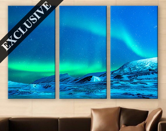 Aurora Borealis Wall Art Canvas Print 3 Panel Art Northern