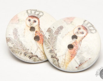 Royal owl wood button earring - hibou royal boucles d'oreilles en bois
