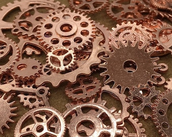 BULK 100 Mixed Rose Gold Steampunk Gear Charms Clockwork Cog Wheel Gearwheel Mechanical Watch Gear Clock Parts Decoration