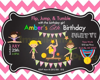 GYMNASTIC Birthday Invitation, Printable Gymnastics invitation, Gymnastic Party, Same Day Service - Print Your Own- PDF 6x4 or 7x5