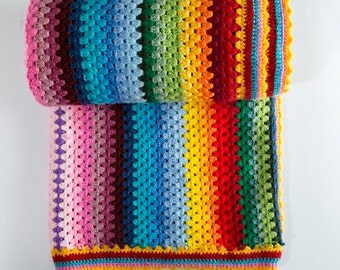 Crochet blanket, Stripe blanket, Colorful blanket, Winter crochet blanket, Multi color blanket, Rainbow blanket