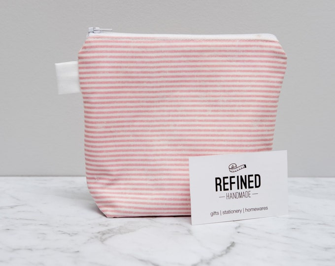 Pink and White Striped Makeup Bag - make up bag - toiletry bag - cosmetic bag - cosmetic pouch - zipper pouch