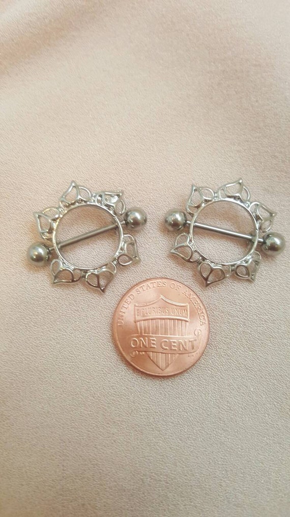 Flower nipple rings 14 gauge nipple piercing by MarieRaineJewelry