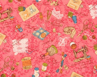 Vintage Sewing Kit printed Fabric made in Japan, Le Marche de Mercerie printed by Lecien / Half Yard