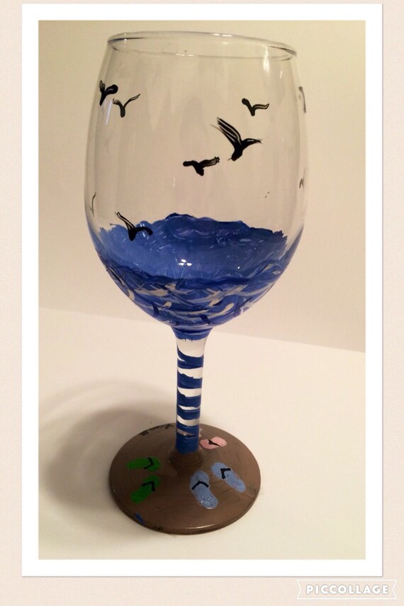 Beach Theme handpainted wine glass with flip by TealBuffaloCrafts
