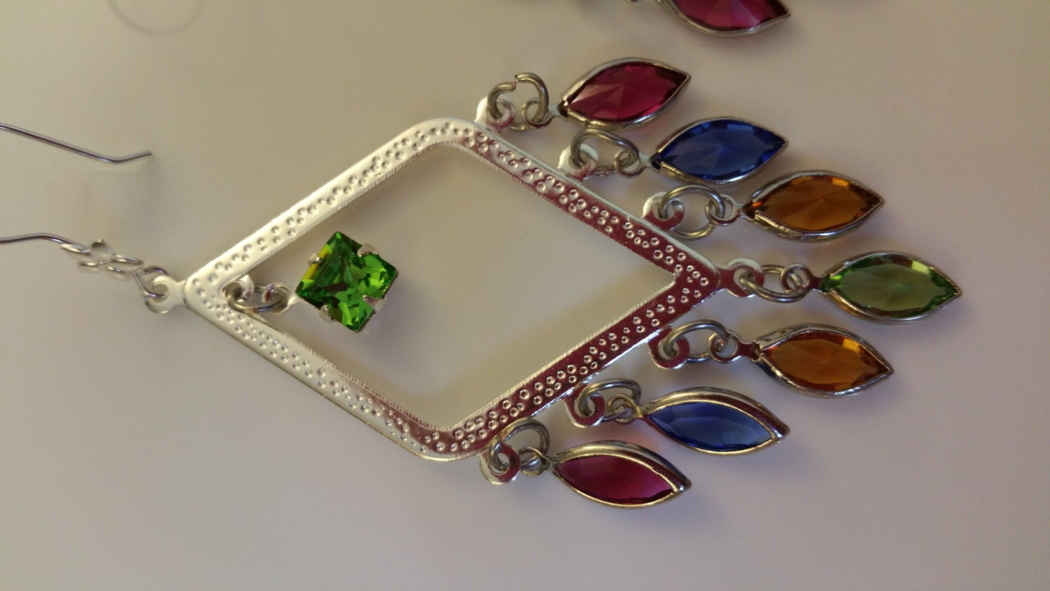 Handmade Chandelier Earrings Fuchsia Topaz Sapphire Blue