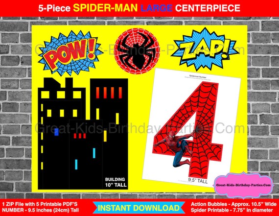 Spiderman Printable Number 4 Centerpiece Instant Download