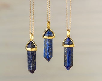 Lapis Point Necklace Lapis Lazuli Necklace Blue Pendant Crystal Point Layering Healing Crystal Yoga Pendant Double Point Necklace