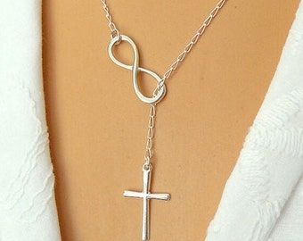 Items similar to Infinity Necklace Cross and Infinity Necklace, Y ...