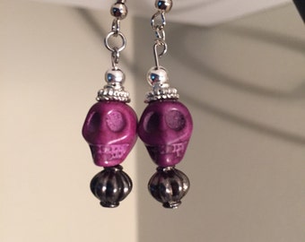 Items similar to Purple Polymer Clay Sugar Skull Clip On Earrings on Etsy