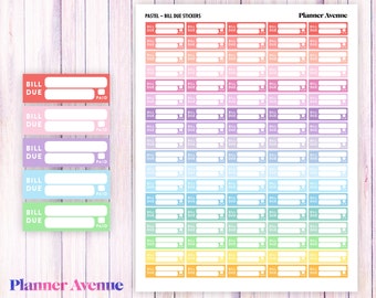 Bill Due Stickers, Pastel Bill Due Printable Stickers, Erin Condren Planner Stickers, Monthly, Weekly Sticker, Money Sticker, Colorful, ECLP
