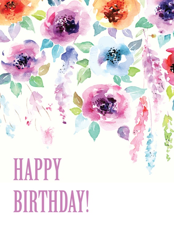 Happy Birthday Purple Floral Watercolor Card Birthday Cards