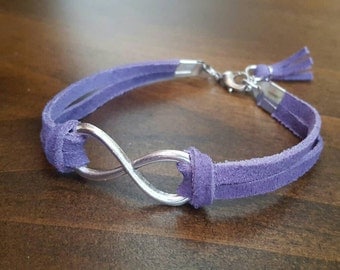 Purple leather infinity bracelet