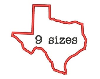 9 Sizes Texas State Appliqué Embroidery Machine Embroidery Designs Embroidery USA State Outline Design - Instant Download