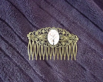 Grand peigne motif cerisier Big hair comb with cherry tree