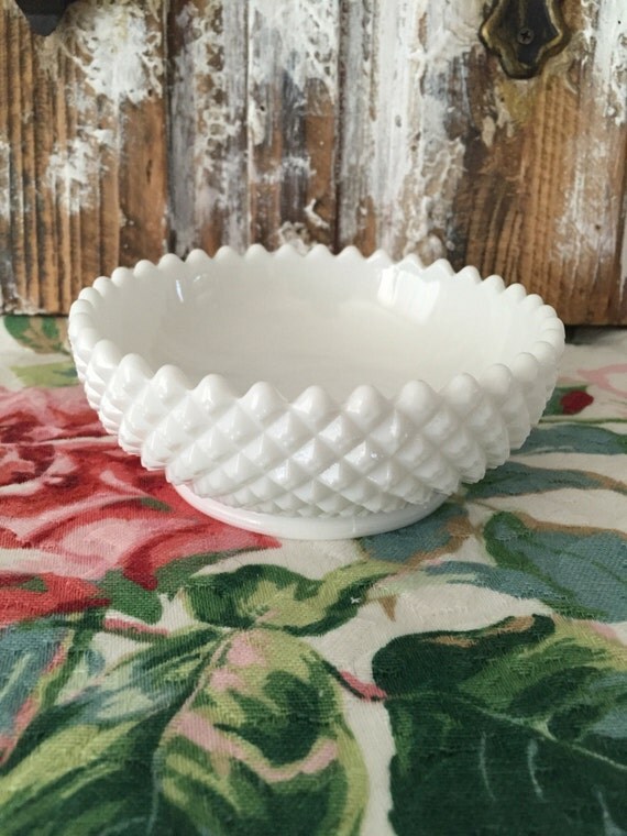 English Hobnail White Milk Glass 4 inch Bowl with Sawtooth