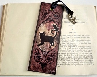 Bookmark the Raven and the black cat - illustrated, laminated, handmade