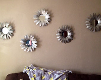 Tin Mirror Flower, wall decor, flower mirror, recycled flower, tin flower, recycled cans, wallflower, wall flower, wall mirror, tin, flower