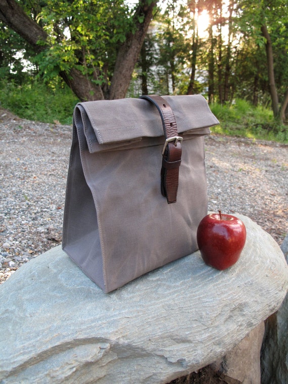 Handmade Waxed Canvas Lunch Bag with Recycled Leather Horse