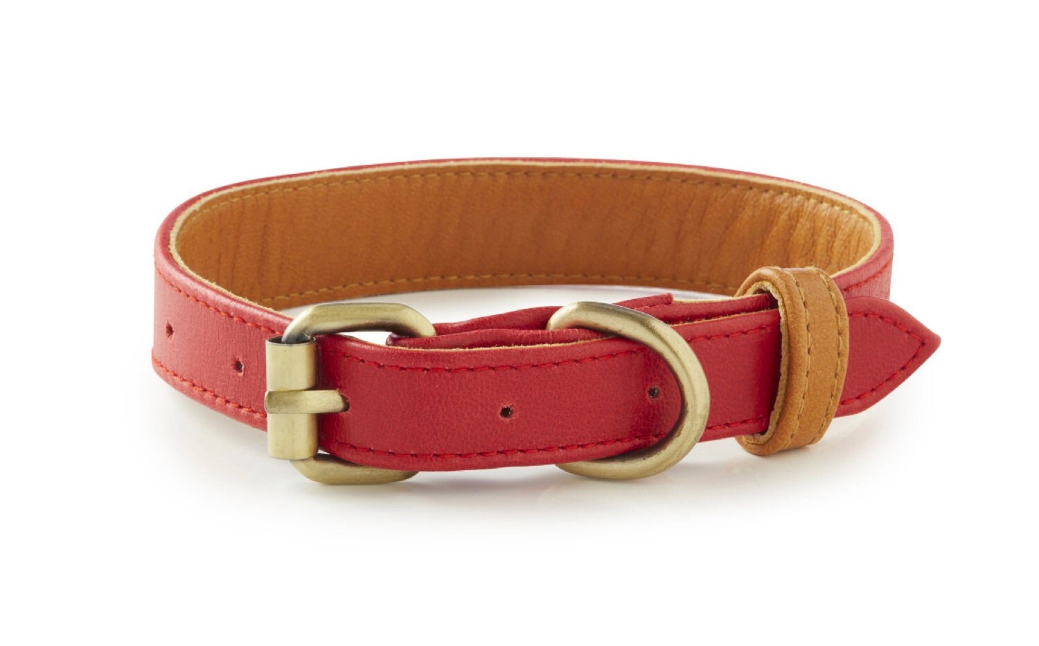 Coronado Red Leather Dog Collar