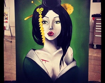 Geisha Original Oil Painting - Green