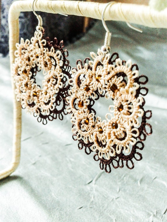 Tatting Lace earrings handmade jewelry gift for by