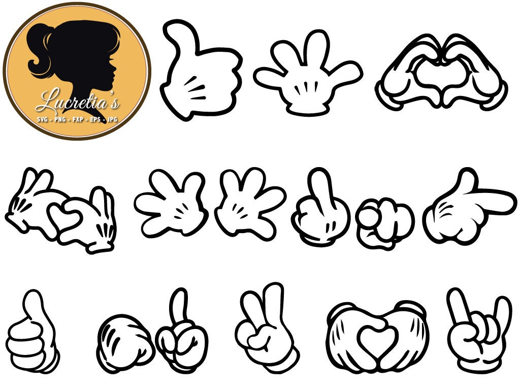 Download Mickey Hand Love Sign SVG Files Mouse Ears DXF Cut File For