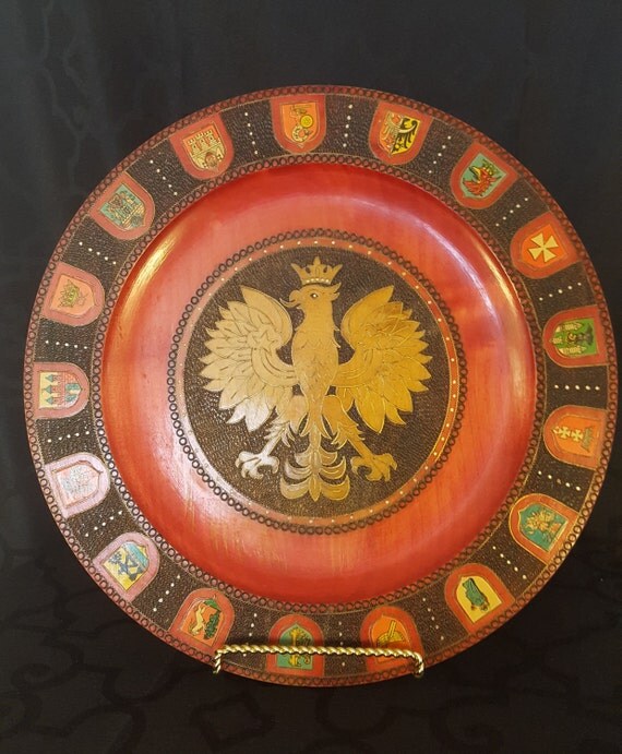 Made in Poland Hand Made Wooden Vintage Plate with the Polish