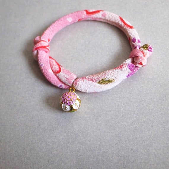 Japanese kimono dog & cat collar_Pink White_S size