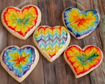 Tie Dye, Tie Dye Cookies, Rainbow, Heart Shaped Cookies, Sugar Cookies, Birthday, Cookies, Valentine's Day, Love
