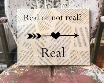Hunger Games Wall Art - Suzanne Collins - Real or not real? - Your choice of quote - Book page Wall hanging