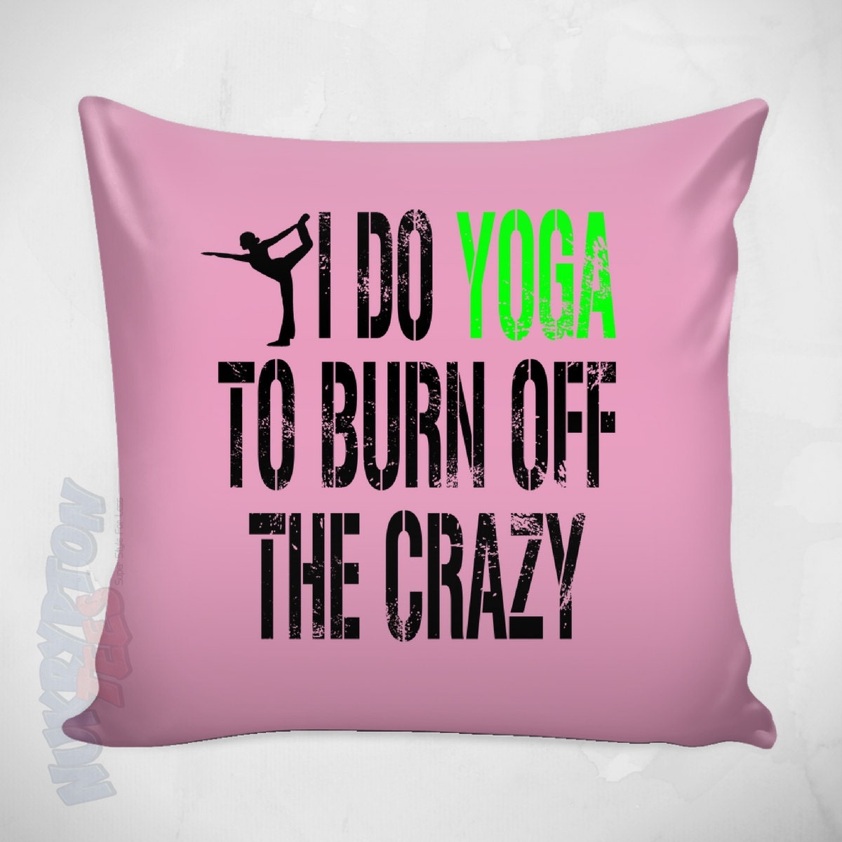 Yoga Pillow Cover Yoga Makes Me Less Crazy by NuKryptonTeesCo