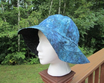 Blue Batik Floppy Brim Sun Hat