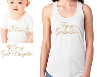 fairy godmother goddaughter matching shirts, godmother gift, goddaughter gift tank top (gold glitter)
