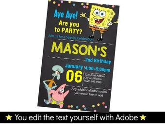 Spongebob Invitation - Spongebob Birthday Invitation - Printable birthday party invite - INSTANT PDF DOWNLOAD