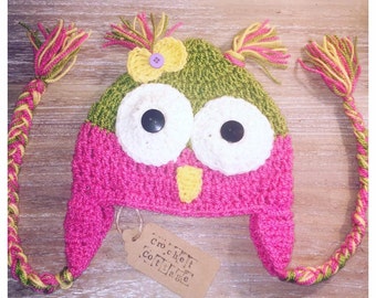 Crochet Owl Hat with Earflaps