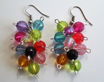 Multicolour cluster silver earrings