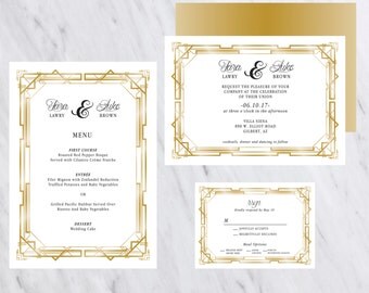 Great Gatsby Invitation, Gold, Wedding Invitation, Formal Wedding Invitation, Art Deco, Wedding Invitation, Digital Printable Invitation