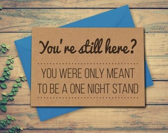 Funny Valentine Card Valentines Day Card Anniversary Card Funny Love Card One Night Stand Card Recycled Kraft Card Cute