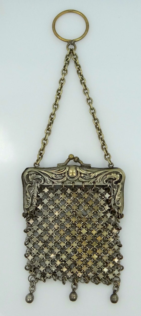 Victorian Finger Chatelaine German Silver Mesh Purse