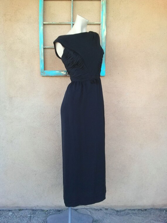 Vintage 1960s Evening Gown Black Dress Silk Chiffon US4 B34