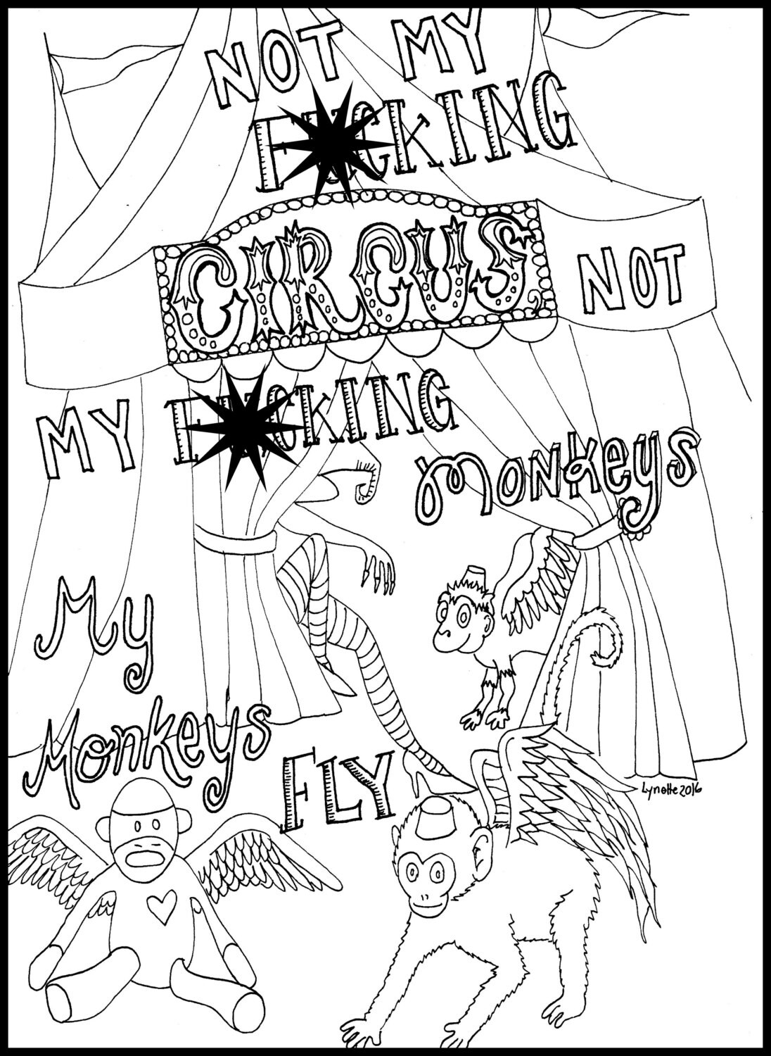 Sweary Coloring Page Mature Content Flying Monkey Coloring